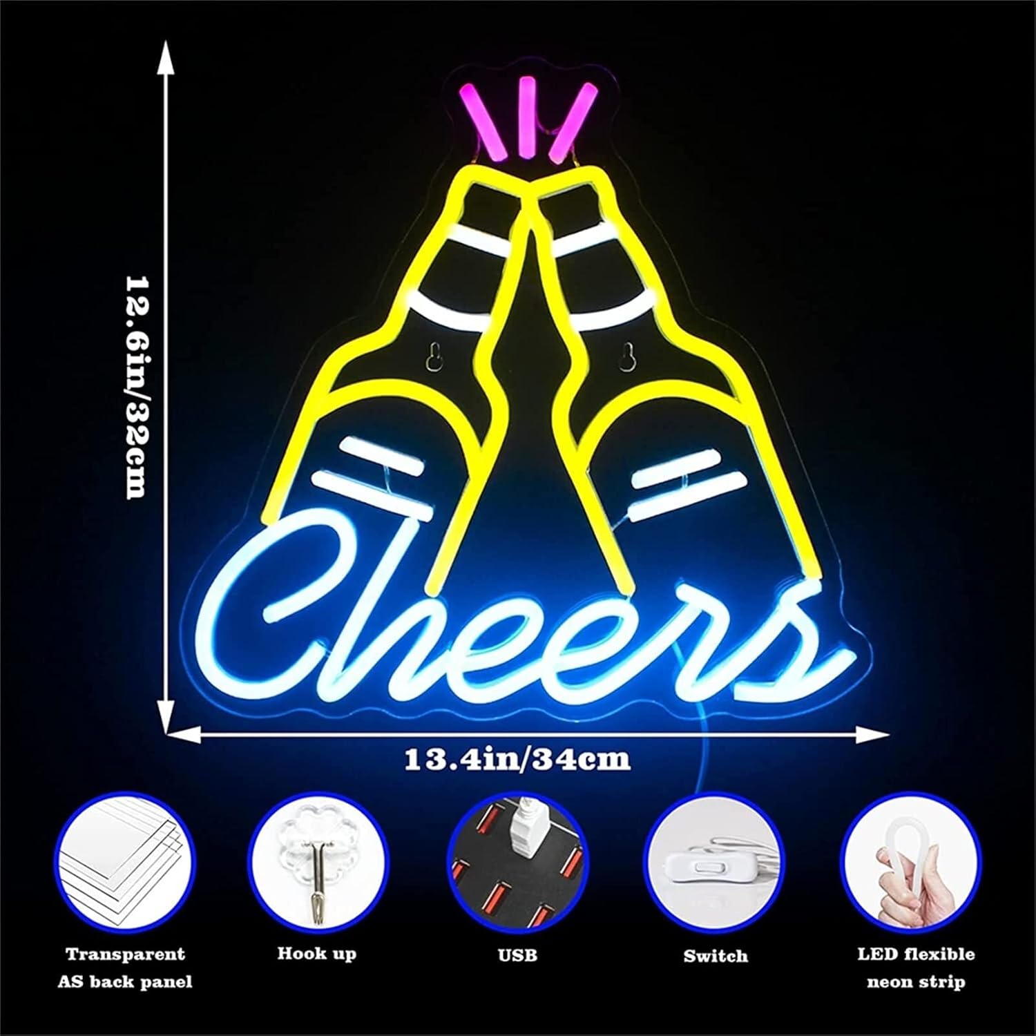 MNB LED Flexible Neon Billboard Neon Billboard Background Bar Decoration Light Shape 34X32cm