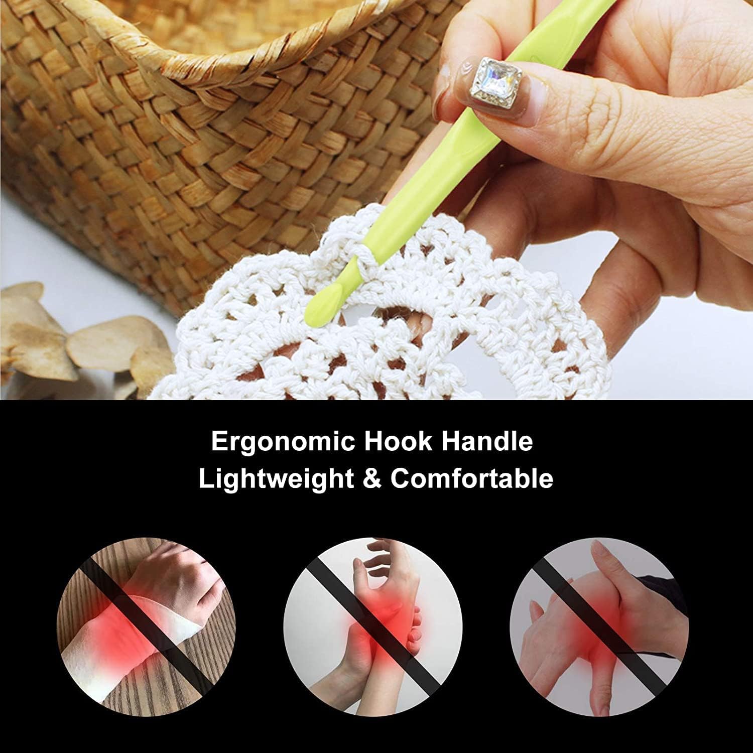 Juego de agujas de tejer de ganchillo con mango de plástico ergonómico de 0.079 in, herramientas de tejido de hilo para entusiastas del ganchillo