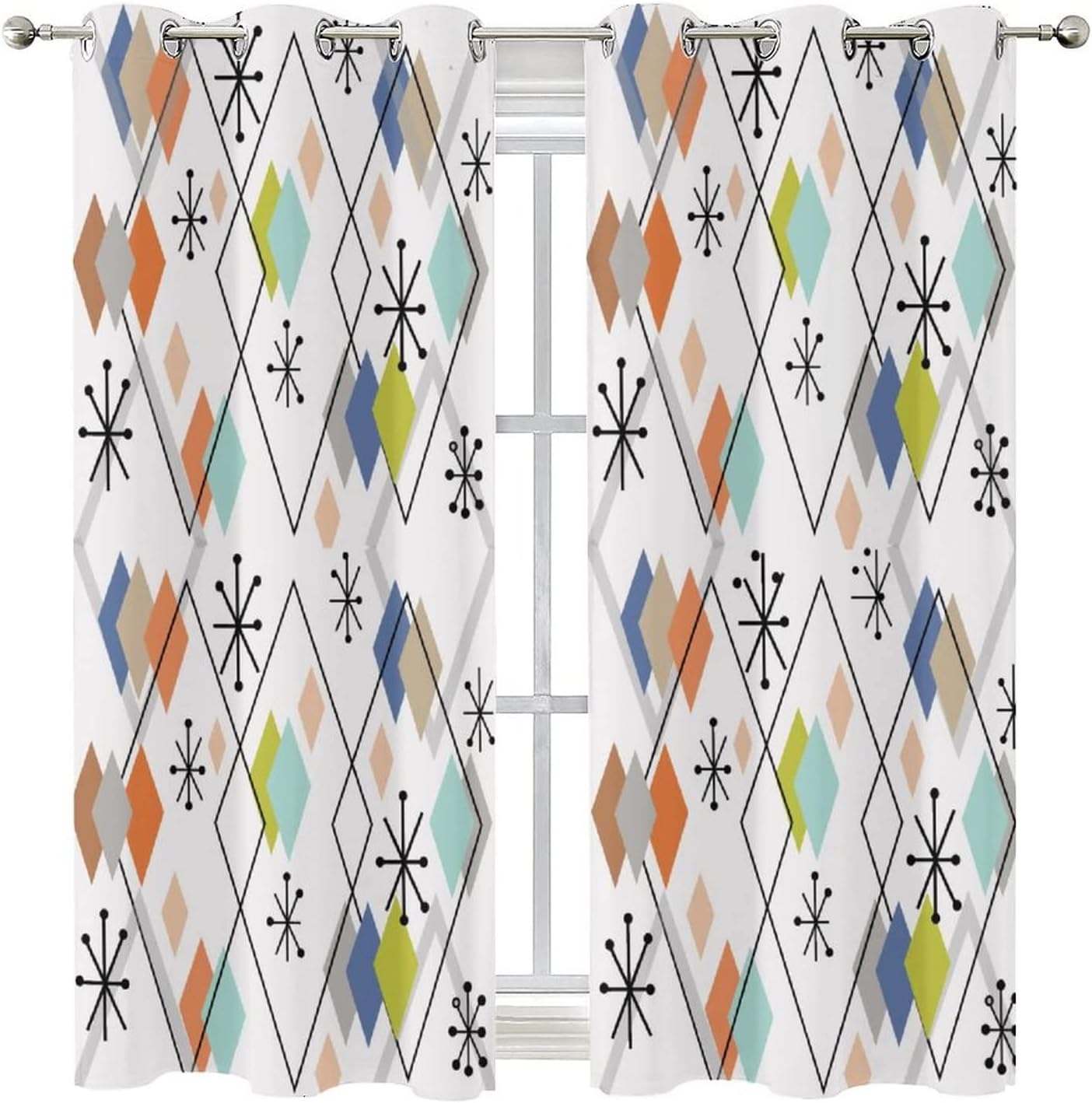 Europen – Cortinas opacas modernas de mediados de siglo, fondo abstracto, estampado de diamantes coloridos de mediados de siglo, tratamiento de