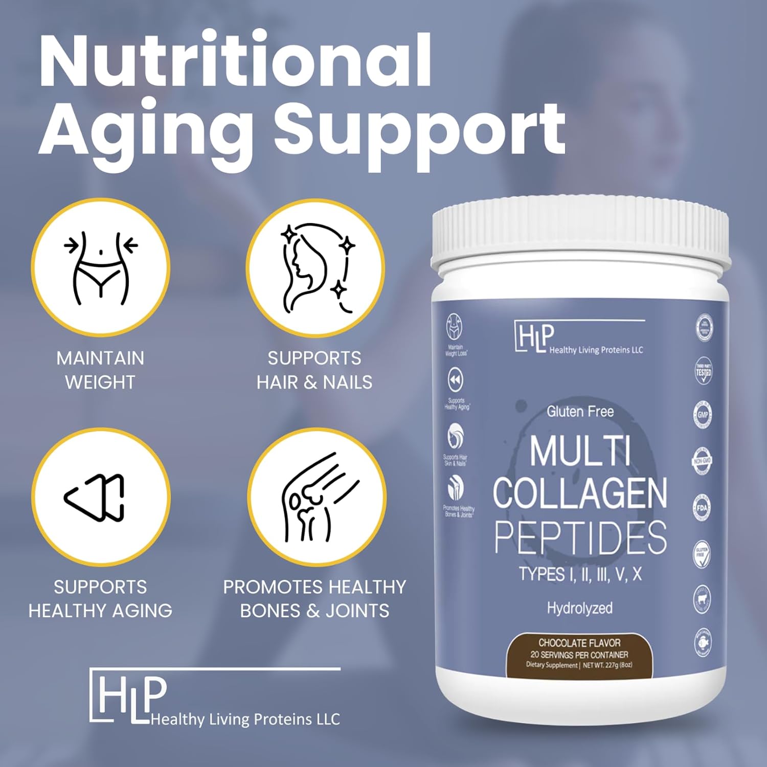 Healthy Living Proteins  Péptidos de colágeno multihidrolizados tipo I, II, III, V y X  Bovino alimentado con pasto, marino capturado en la