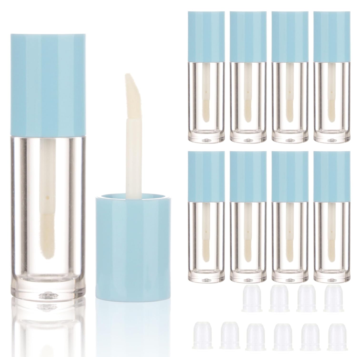 10 tubos de brillo de labios azules vacíos de 0.1 fl oz 0.08 onzas con aplicador de varita para botellas de tinte de aceite de labios, 10 unidades