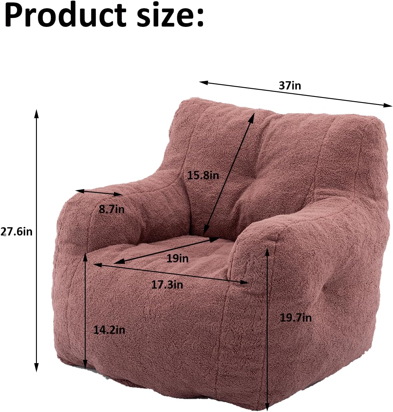 Hison Puf para adultos y niños, tela de peluche, sofá esponjoso y perezoso, relleno de esponja viscoelástica, sofá con reposabrazos para sala de