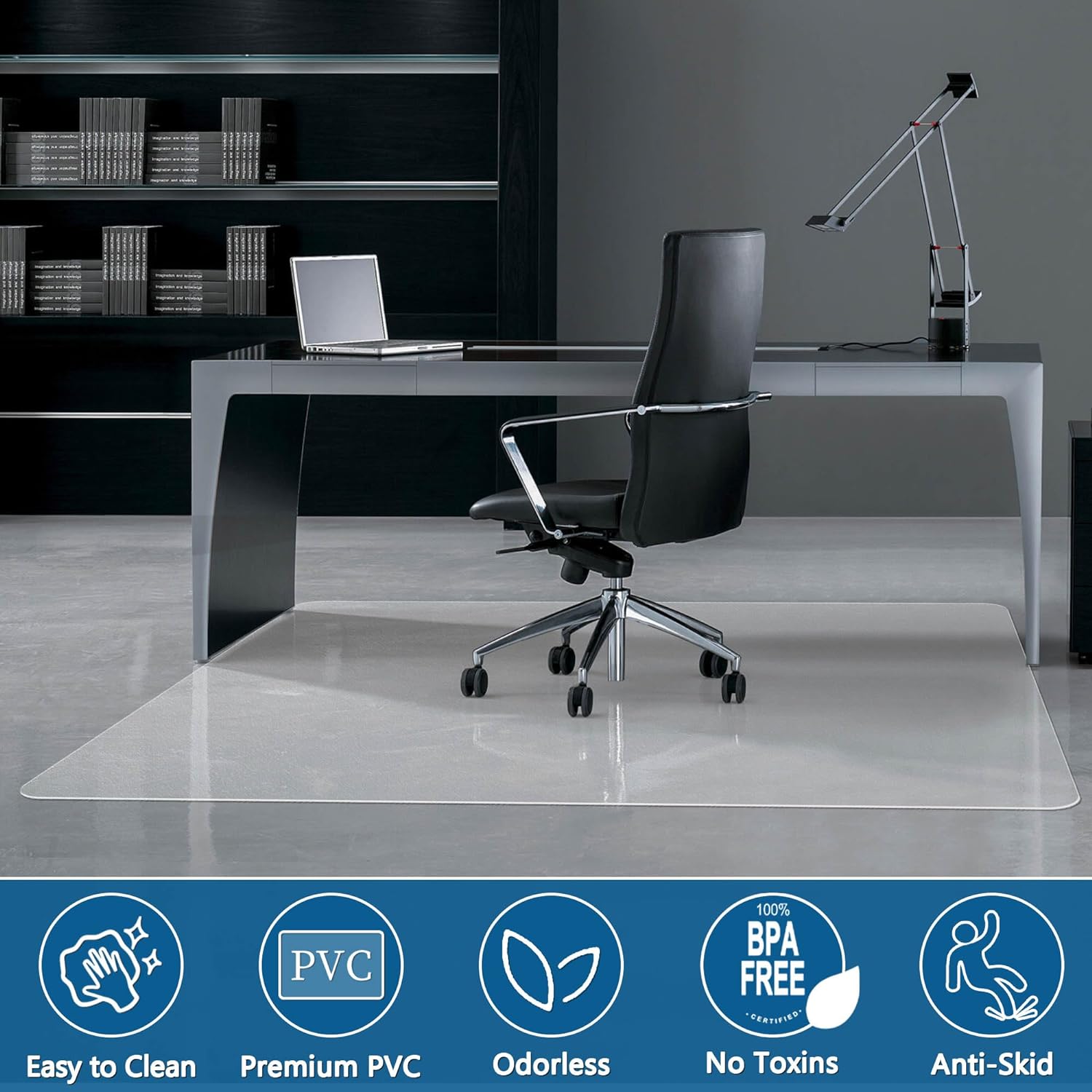 Tapete para silla para suelo de madera dura, 48 x 48 pulgadas, tapete protector de piso transparente para oficina, tapete de escritorio fácil de