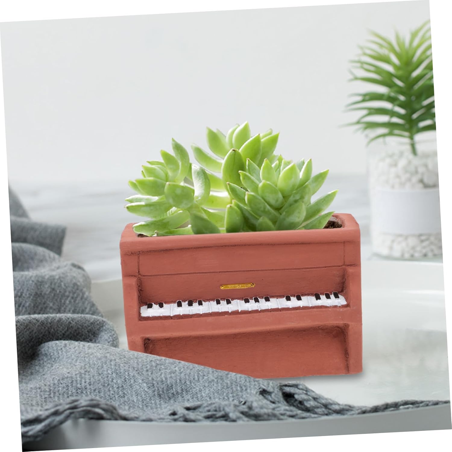 NOLITOY Maceta de cemento para piano, maceta en forma de piano, maceta suculenta de cerámica para exteriores, plantas suculentas, plantador,
