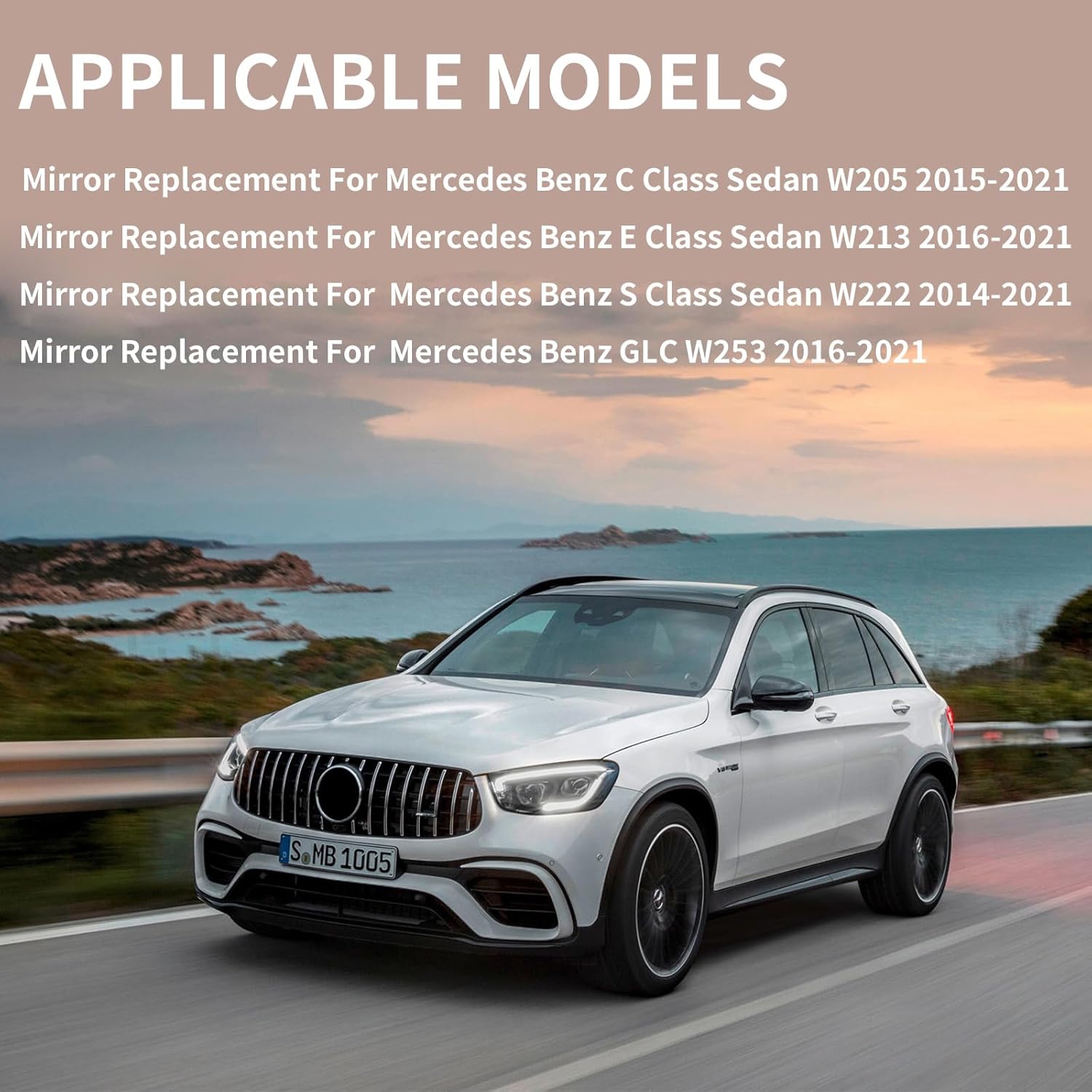 Espejo lateral de pasajero de repuesto para Mercedes Benz Clase C W205 2015-2021 Clase E W213 2016-2021 Clase S W222 2014-2021 GLC W253 2016-2021 –