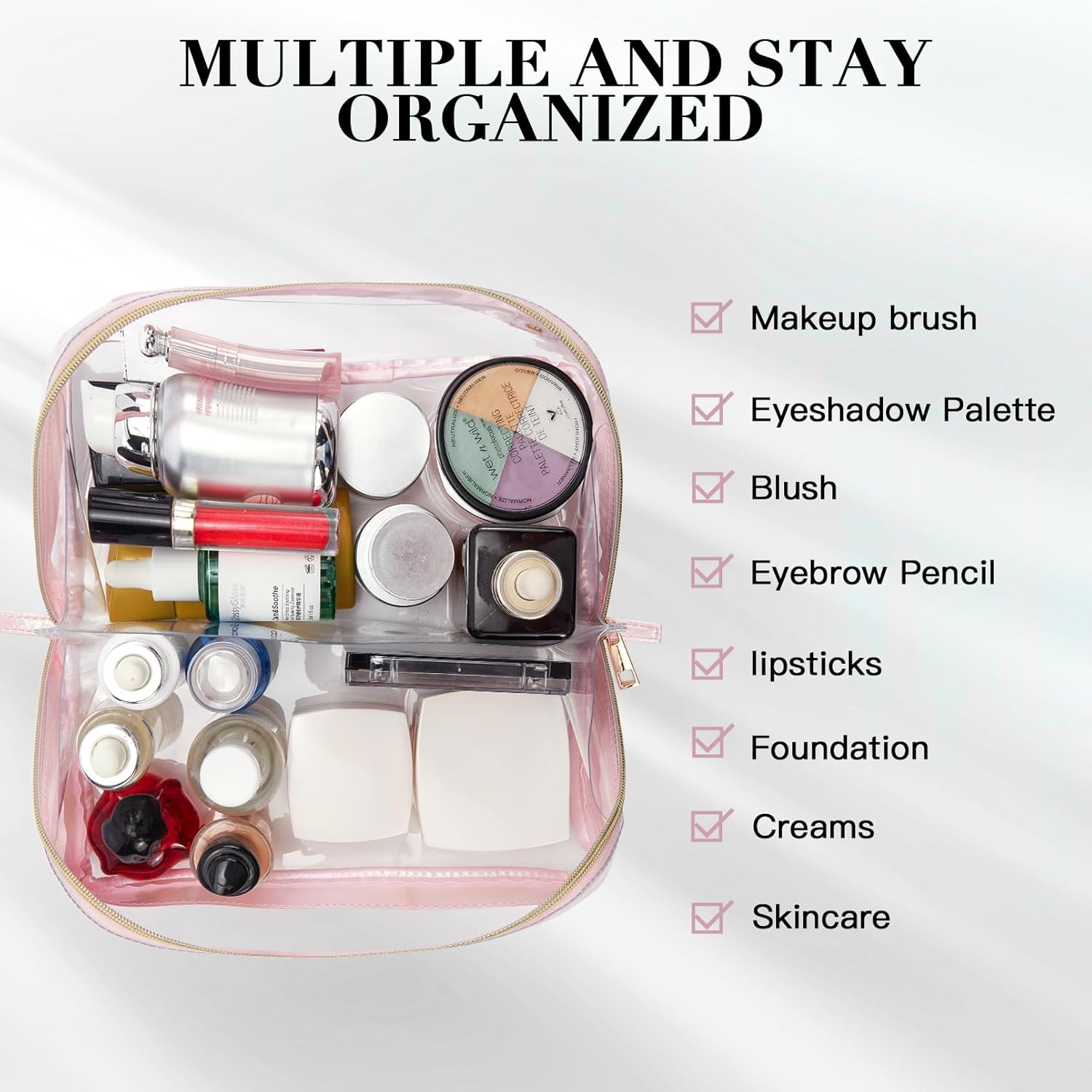 Telena Bolsa de maquillaje de gran capacidad, bolsa de cosméticos portátil de piel sintética resistente al agua, bolsas organizadoras de maquillaje