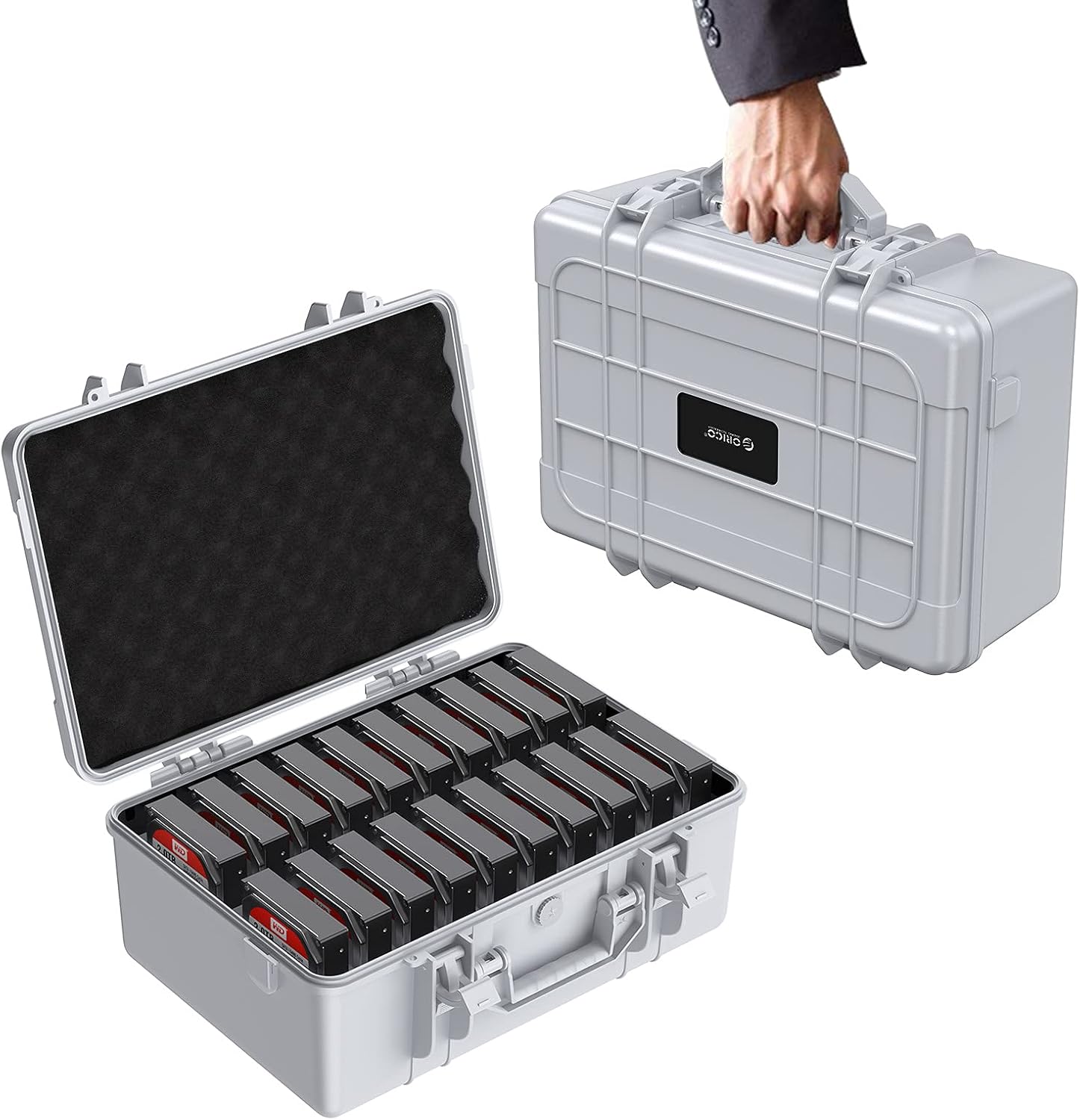 ORICO Funda para disco duro de 3.5 pulgadas, 20 bahías, HDDSSD, maleta de almacenamiento multiprotección con funda rígida de espuma, a prueba de