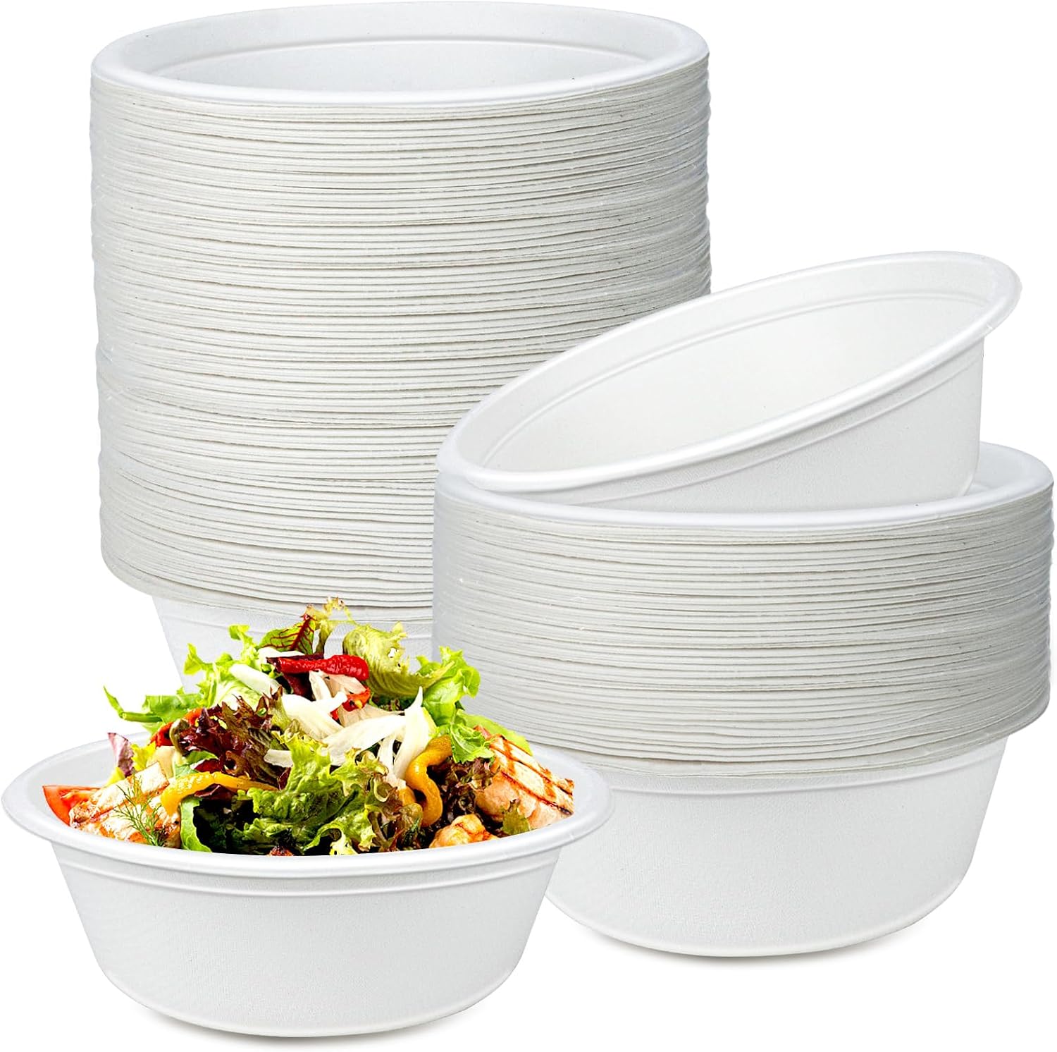 LeonBach Paquete de 100 cuencos de papel de caña de azúcar natural de 16 onzas, cuencos de ensalada compostables, cuencos de cereales