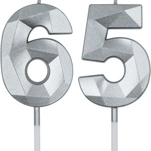 Velas de cumpleaños de 65 y 56 para pastel, número plateado 65 56 3D con forma de diamante, decoración de cumpleaños, suministros de fiesta para Velas de cumpleaños de 65 y 56 para pastel, número plateado 65 56 3D con forma de diamante, decoración de cumpleaños, suministros de fiesta para