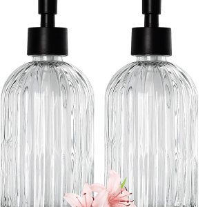 Top-spring Dispensador de jabón de vidrio de 13 onzas, paquete de 2 dispensadores de jabón de loción recargables para baño, fregadero de cocina, Top-spring Dispensador de jabón de vidrio de 13 onzas, paquete de 2 dispensadores de jabón de loción recargables para baño, fregadero de cocina,