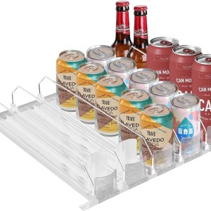 Dispensador de latas de soda para refrigerador, organizador de bebidas autoempujable para refrigerador, ancho ajustable, dispensador de botellas de Dispensador de latas de soda para refrigerador, organizador de bebidas autoempujable para refrigerador, ancho ajustable, dispensador de botellas de