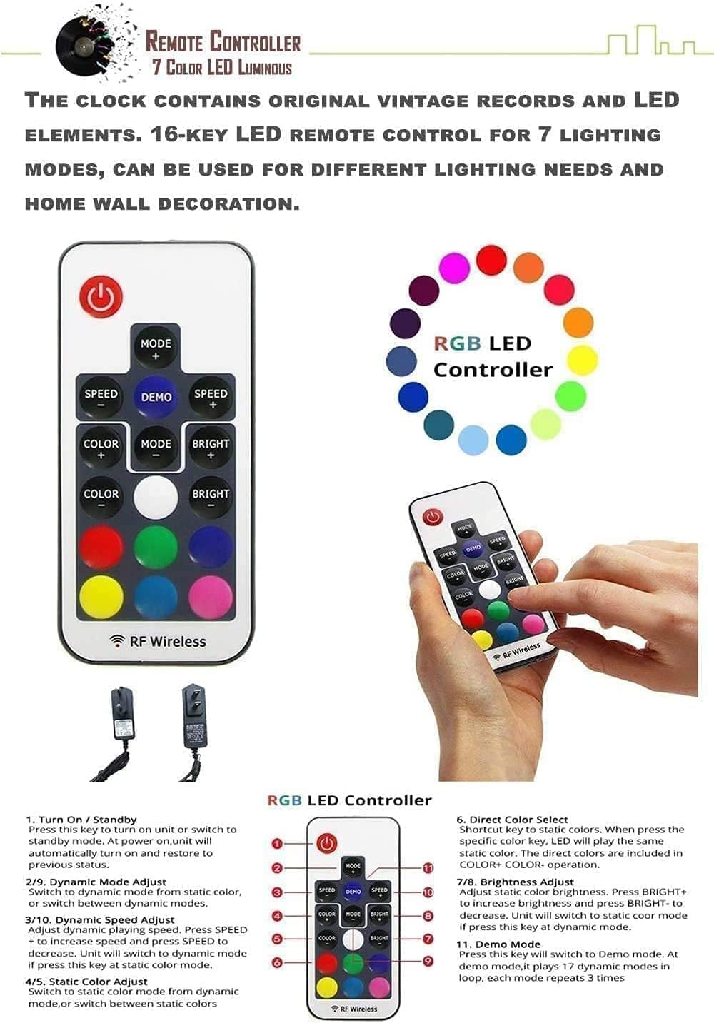 Harry – Reloj de pared de disco de vinilo creativo de 7 colores, reloj de luz nocturna, regalos para amantes de Harry, niños, niñas, hombres y