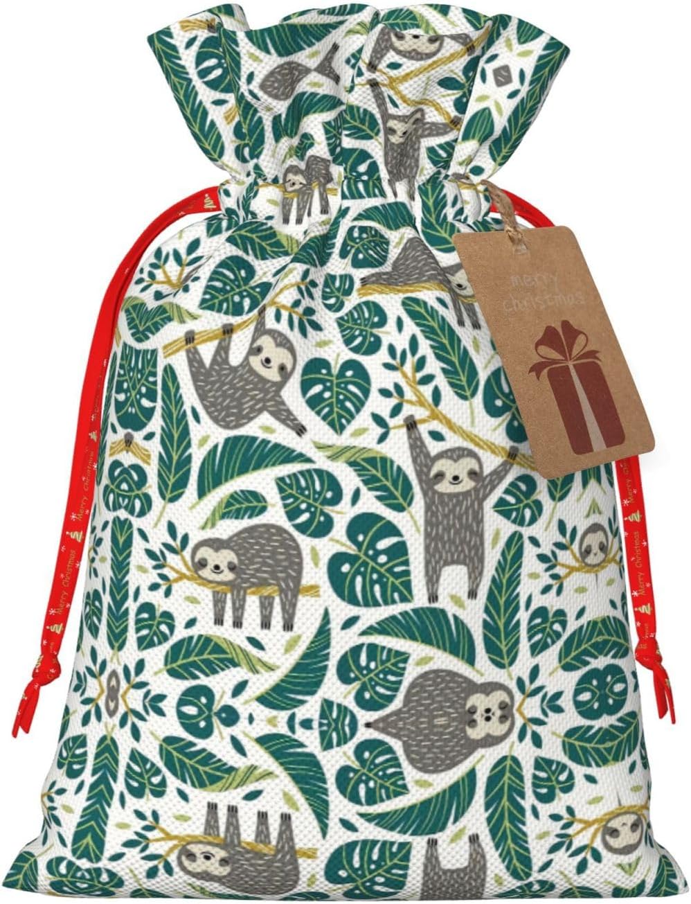MyPiky Adorables bolsas de regalo de Navidad con estampado de perezosos, bolsas de regalo de 8.3 x 11.8 pulgadas, bolsa de almacenamiento para