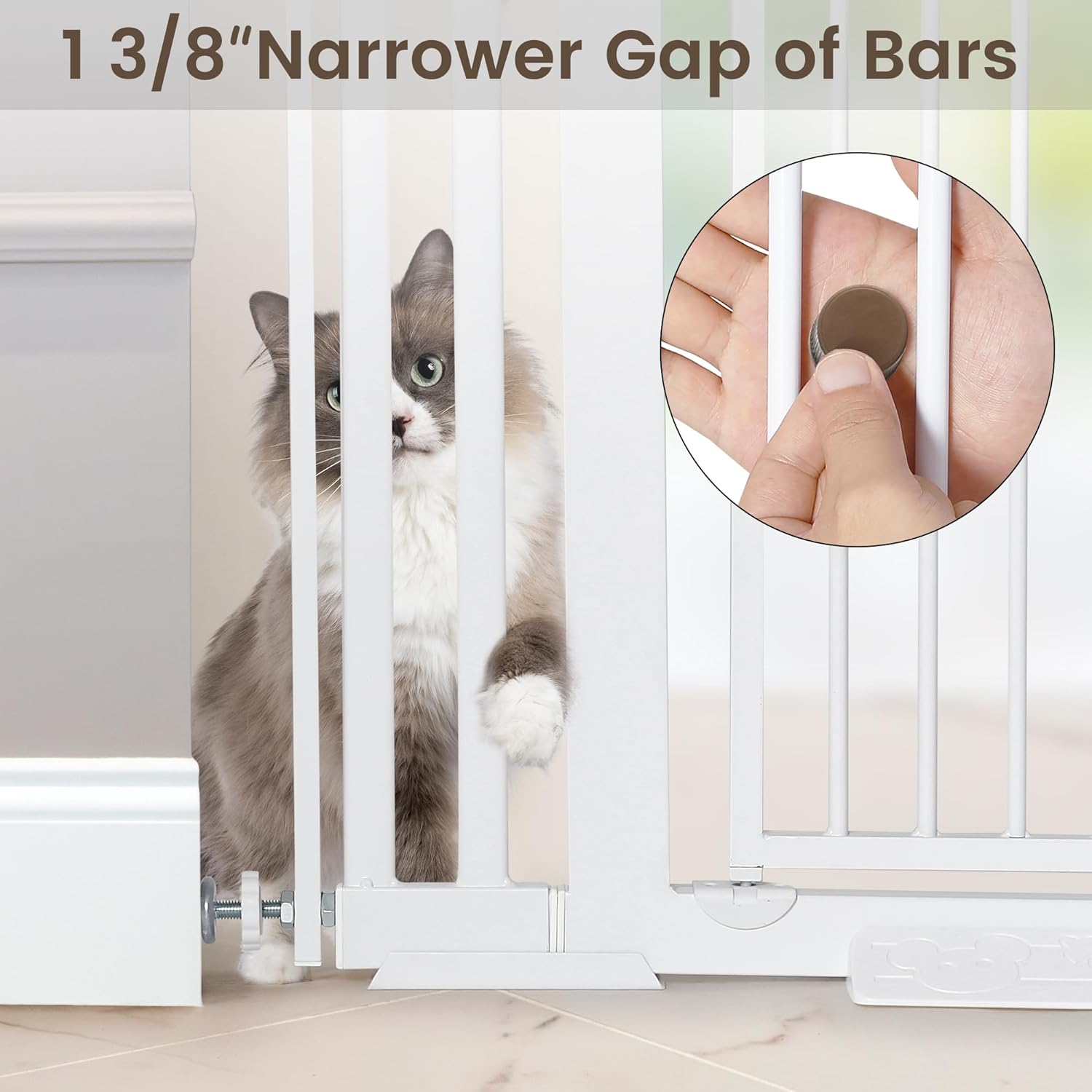 Puerta extra alta para mascotas de 59 pulgadas, puerta de metal duradera para gatos con doble cerradura de seguridad y puerta de paso, cierre