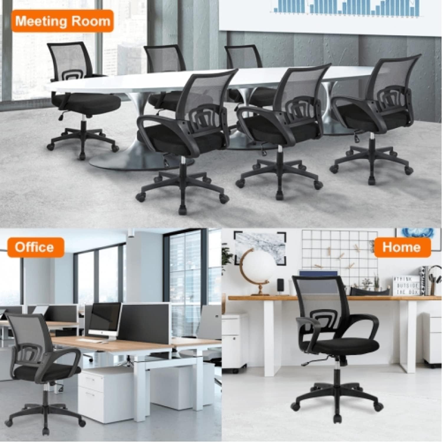 Silla de oficina en casa, silla de escritorio ergonómica, silla de computadora de malla con soporte lumbar y reposabrazos, silla de trabajo