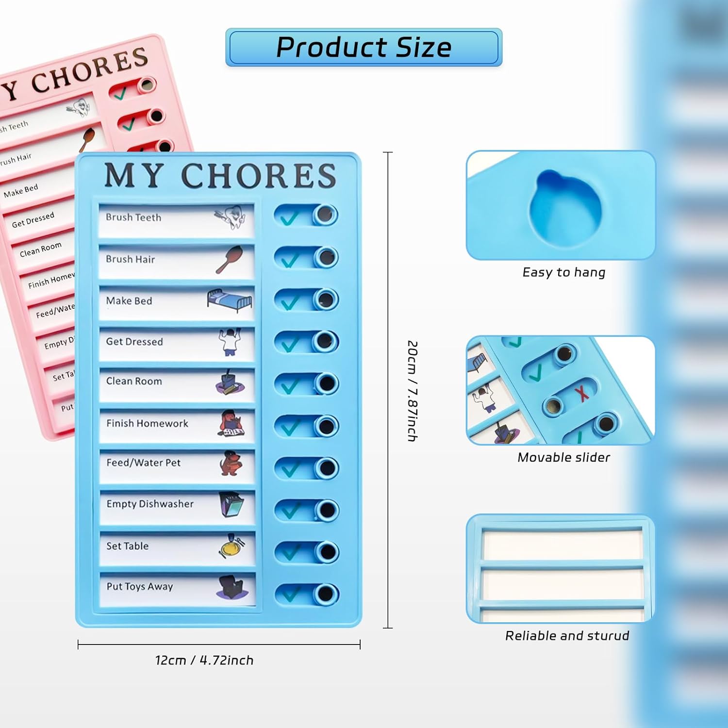 Tabla de tareas, tabla de tareas de 4 piezas para niños, tabla de tareas para niños, varios niños con 20 carstock desmontables en blanco para lista