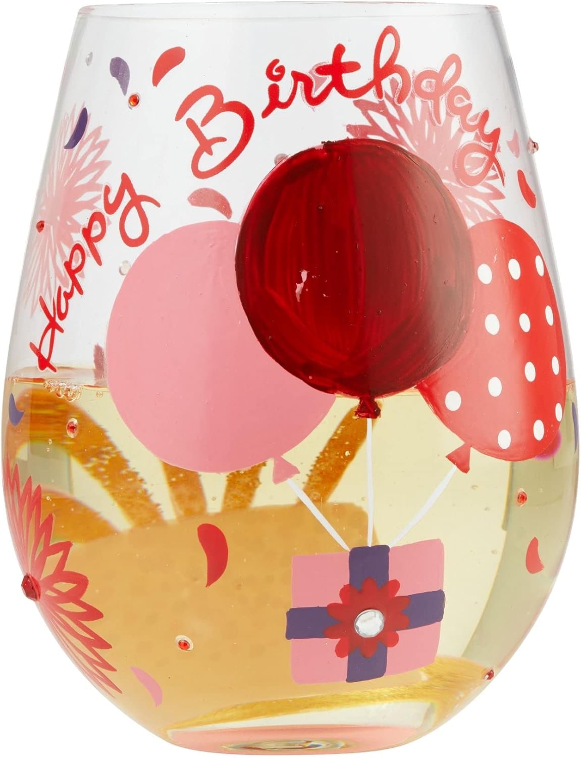 Enesco Designs by Lolita My Red Hot Birthday – Copa de vino artesanal sin tallo, pintada a mano, 20 onzas, multicolor