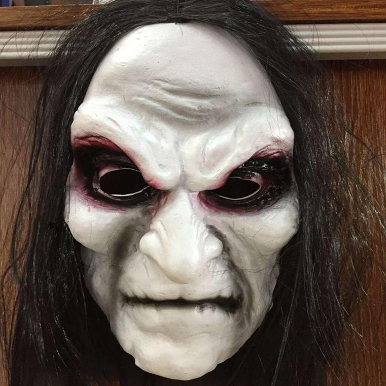 VICDUEKG Máscara aterradora de Halloween con pelo largo, máscara de diablo de terror para cosplay, fiesta espeluznante, disfraz de Halloween,