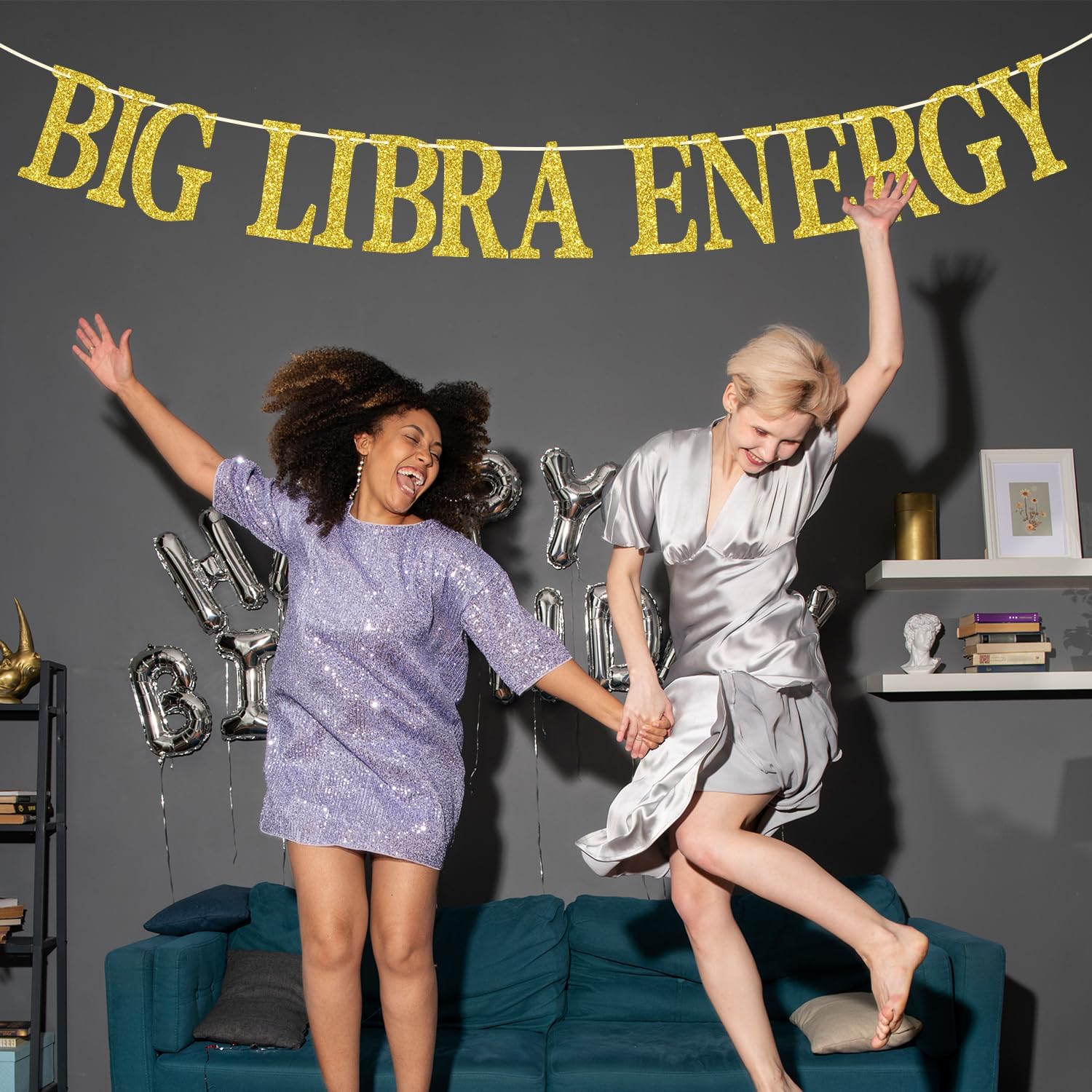 Pancarta de energía Libra grande con purpurina dorada, 12 constelaciones del zodiaco libra, horóscopo, decoración de fiesta de cumpleaños de