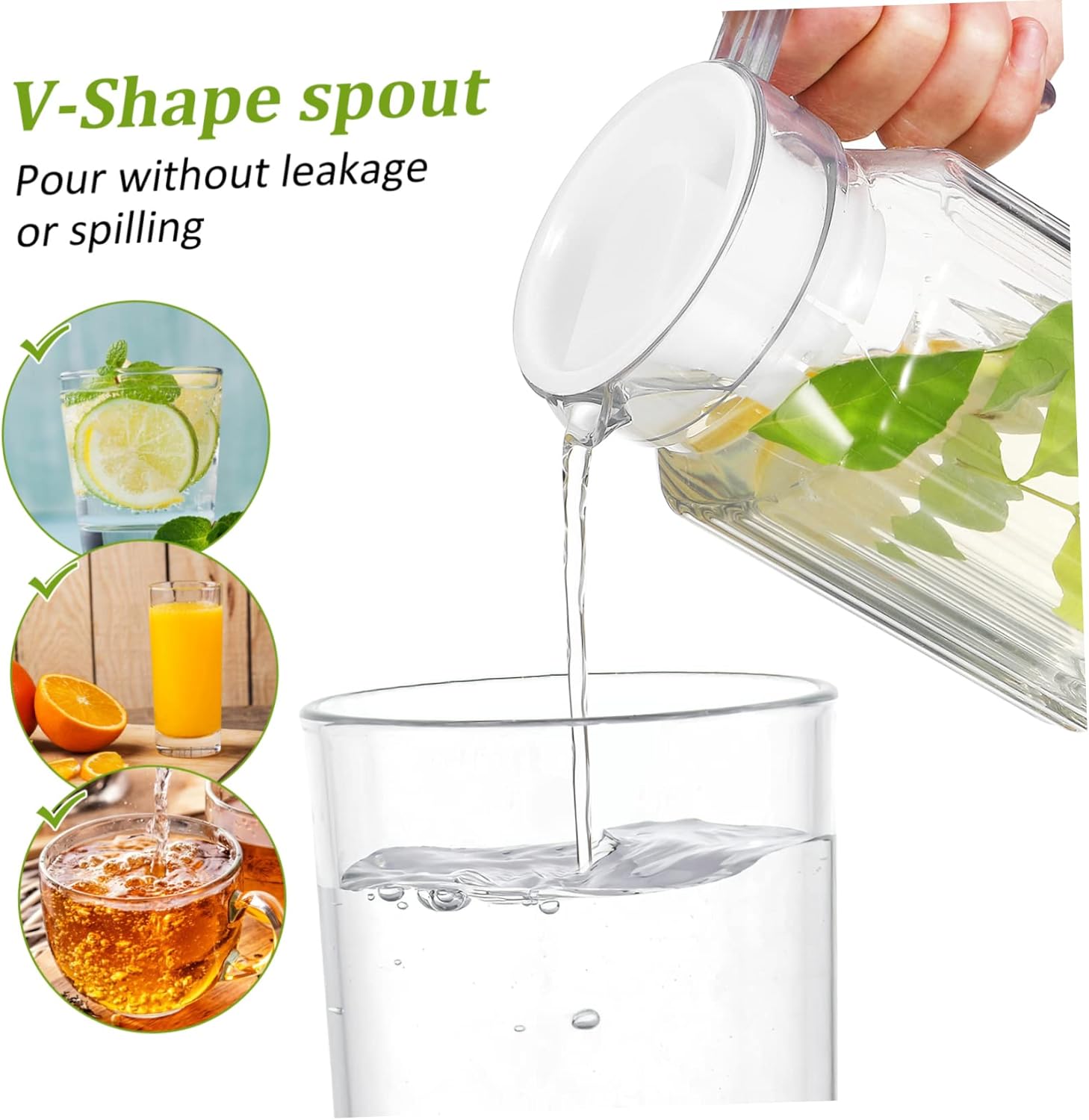 Garneck Botella de agua de refrigeración transparente, jarra de jugo de leche, jarra de agua de plástico con tapa y boquilla, 2 unidades