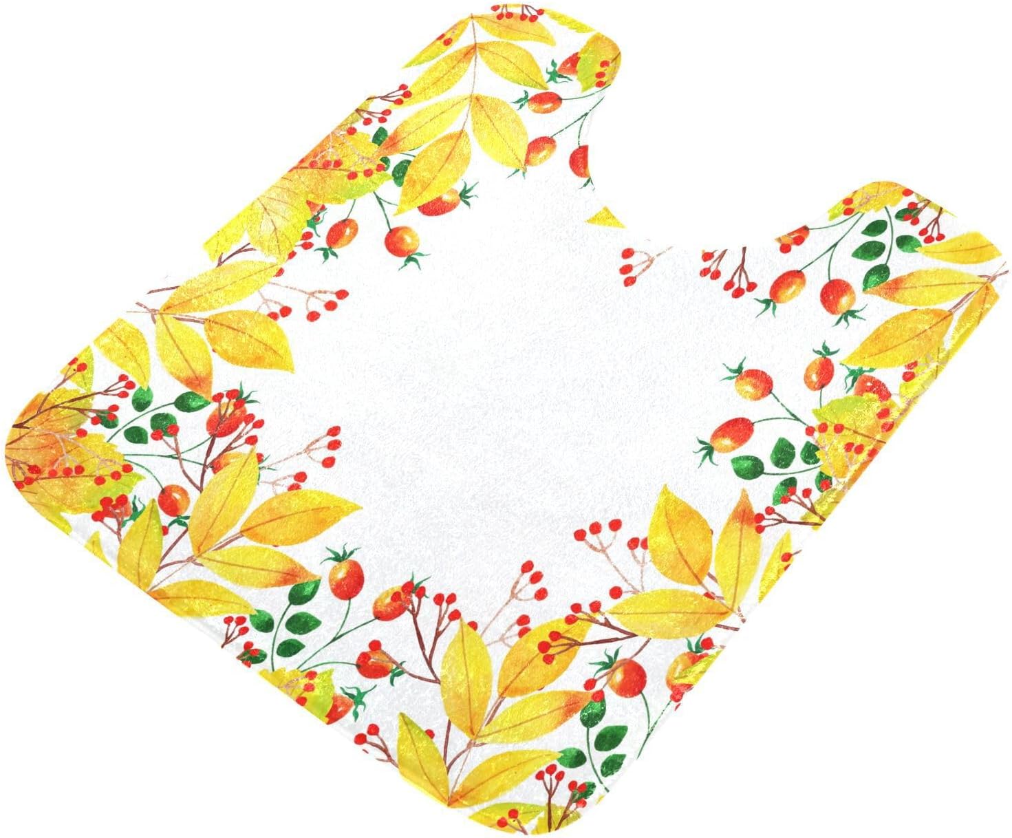 Bathroom Rugs Sets 2 Piece 24×16+24×20 Inch,Soft U-Shaped Contour Toilet Rug Autumn Leaves Berry Non-Slip Absorbent Bath Floor Mat Carpet Set Water