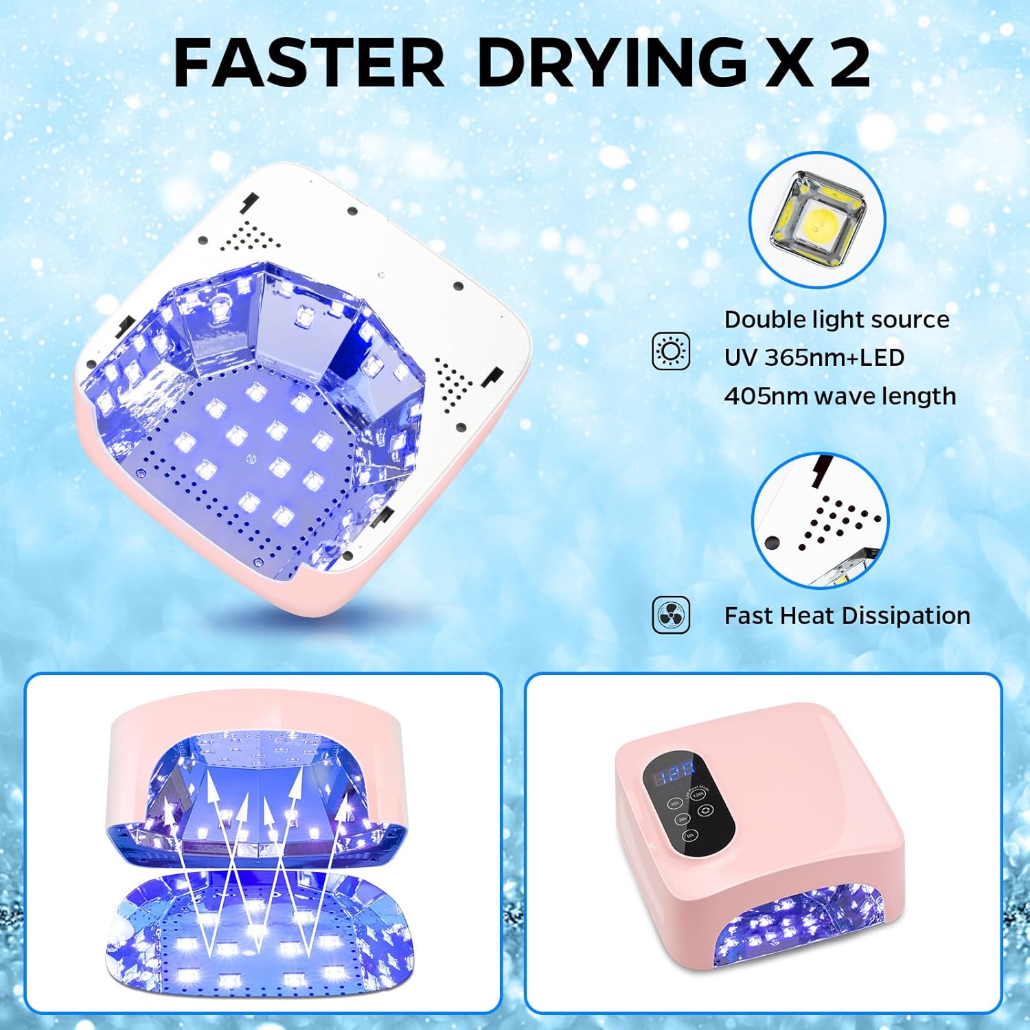 Lámpara de uñas LED UV inalámbrica, lámpara de uñas recargable de 72 W, secado rápido, secado rápido, luz de esmalte de gel profesional con 4