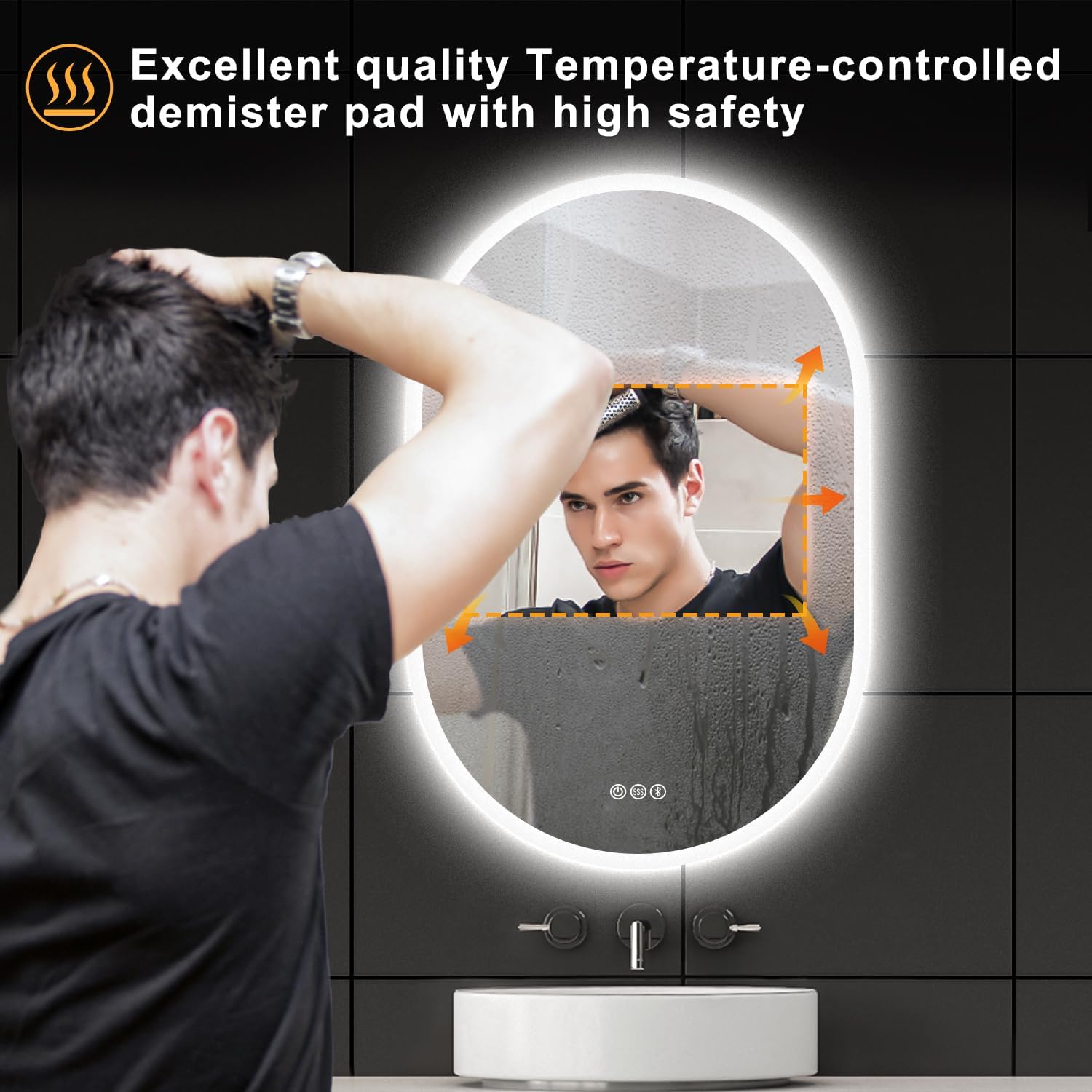 S’bagno Espejo de baño ovalado de 36 x 24 pulgadas con luces, espejo de baño LED montado en la pared, marco acrílico, atenuación, cambio de color,