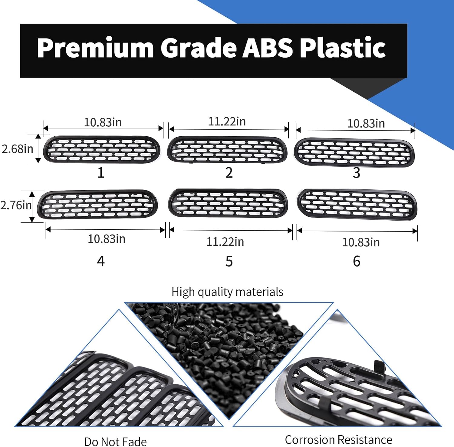 Voodonala Cubierta decorativa de malla para Ford Bronco 2 y 4 puertas 2021-2023 (ABS, 6 unidades, negro mate)