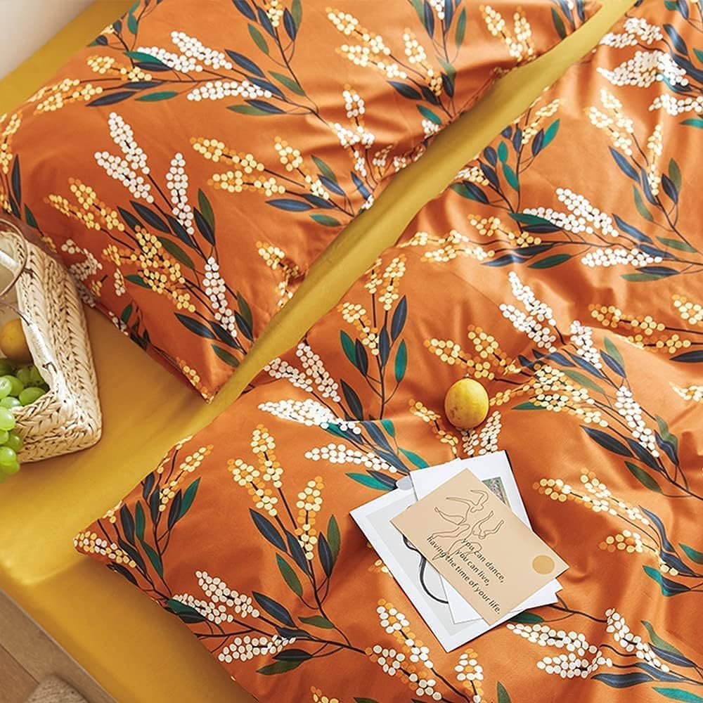 Wellboo – Juego de edredón floral bohemio, tamaño Queen, ropa de cama botánica de calabaza, edredones de algodón para mujeres y niñas, manta