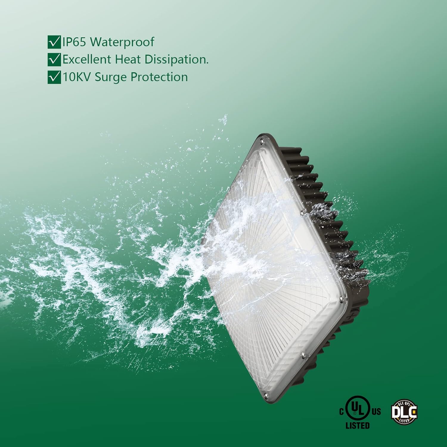 Xapolu Luz LED de toldo de 45 W para exteriores, 5000 K, luz diurna de 10 x 10 pulgadas, 6300 lúmenes (reemplazo HID de 225 W) IP65, luces LED de