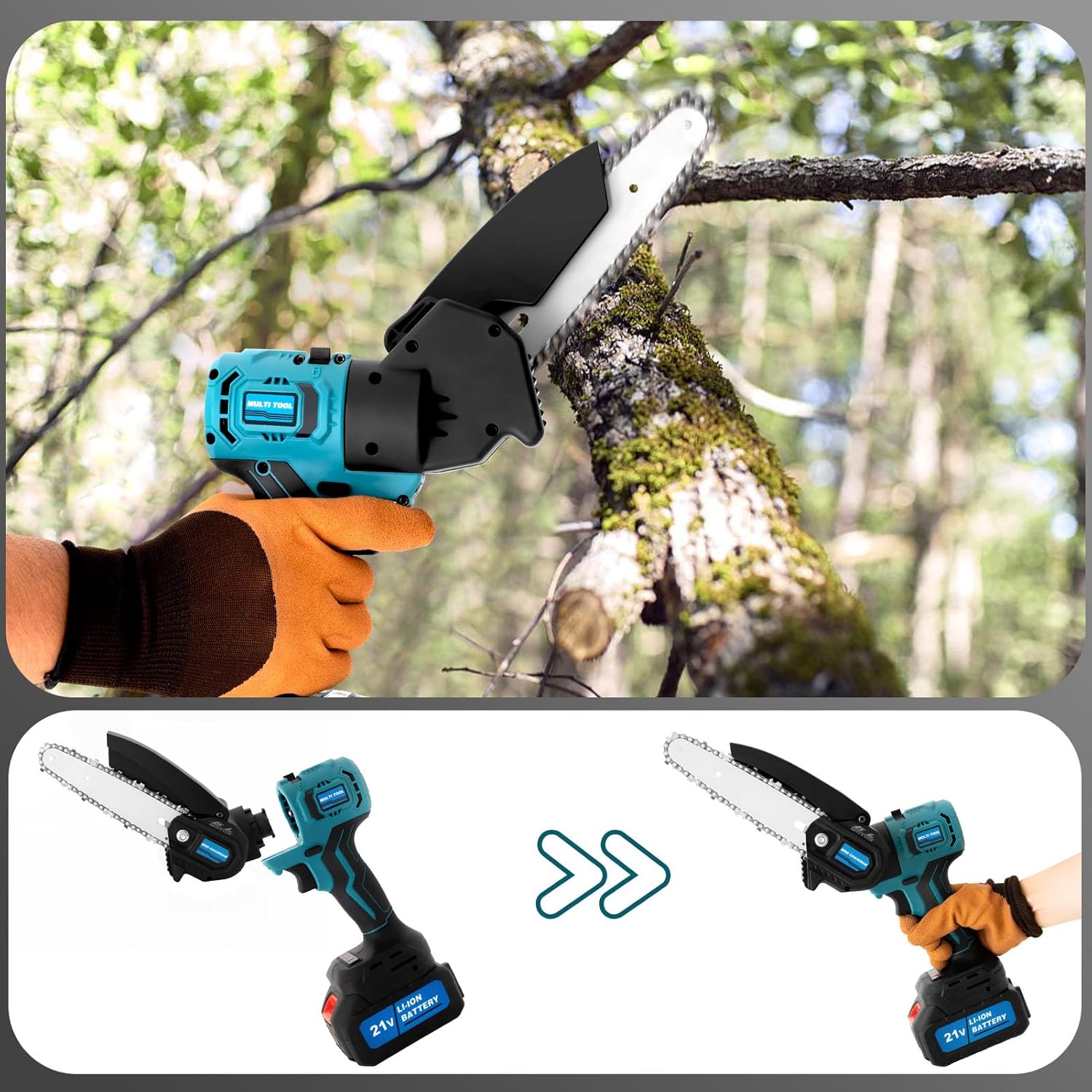 Kit combinado de herramientas eléctricas 2 en 1, mini motosierra, motosierra eléctrica inalámbrica sin escobillas con batería y cargador, sierra