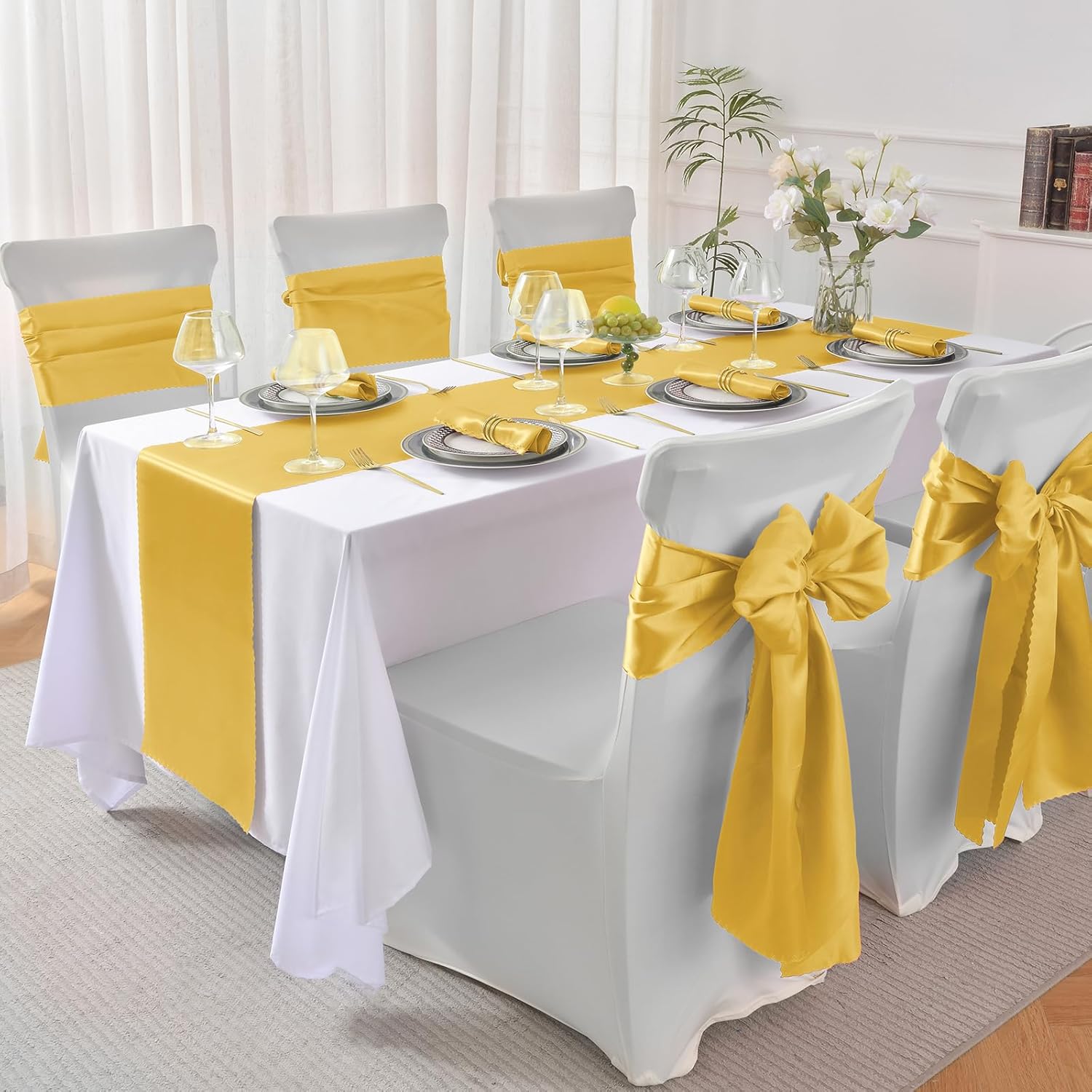 12 caminos de mesa de satén dorado de lujo de 12 x 108 pulgadas, caminos de mesa de boda sedosos, decoración de mesa elegante, caminos de mesa