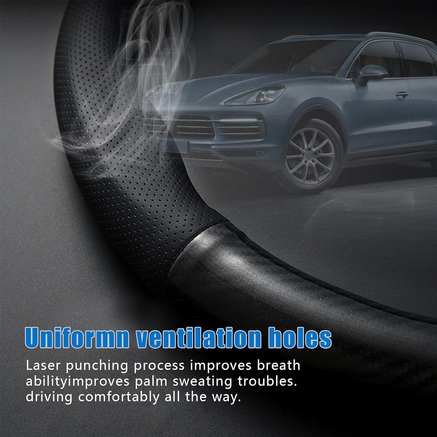 Paquete de 1 funda transpirable para volante de automóvil, resistente al desgaste, protector de volante antideslizante de fibra de carbono, juego