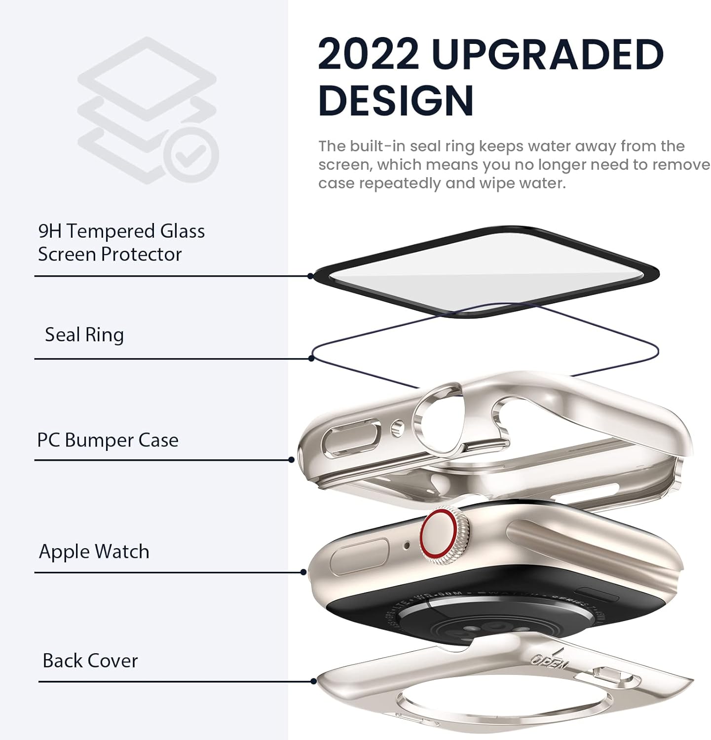 Tensea – Funda protectora de pantalla impermeable para Apple Watch (2 en 1) para Apple Watch Serie SE 7, 5, 4, accesorios de 45 mm, iWatch protector