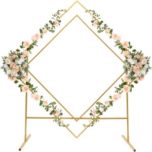 Soporte de arco de metal grande de 6.8 pies para ceremonia de boda, arco geométrico de boda, marco de soporte de flores con base resistente, fácil Soporte de arco de metal grande de 6.8 pies para ceremonia de boda, arco geométrico de boda, marco de soporte de flores con base resistente, fácil