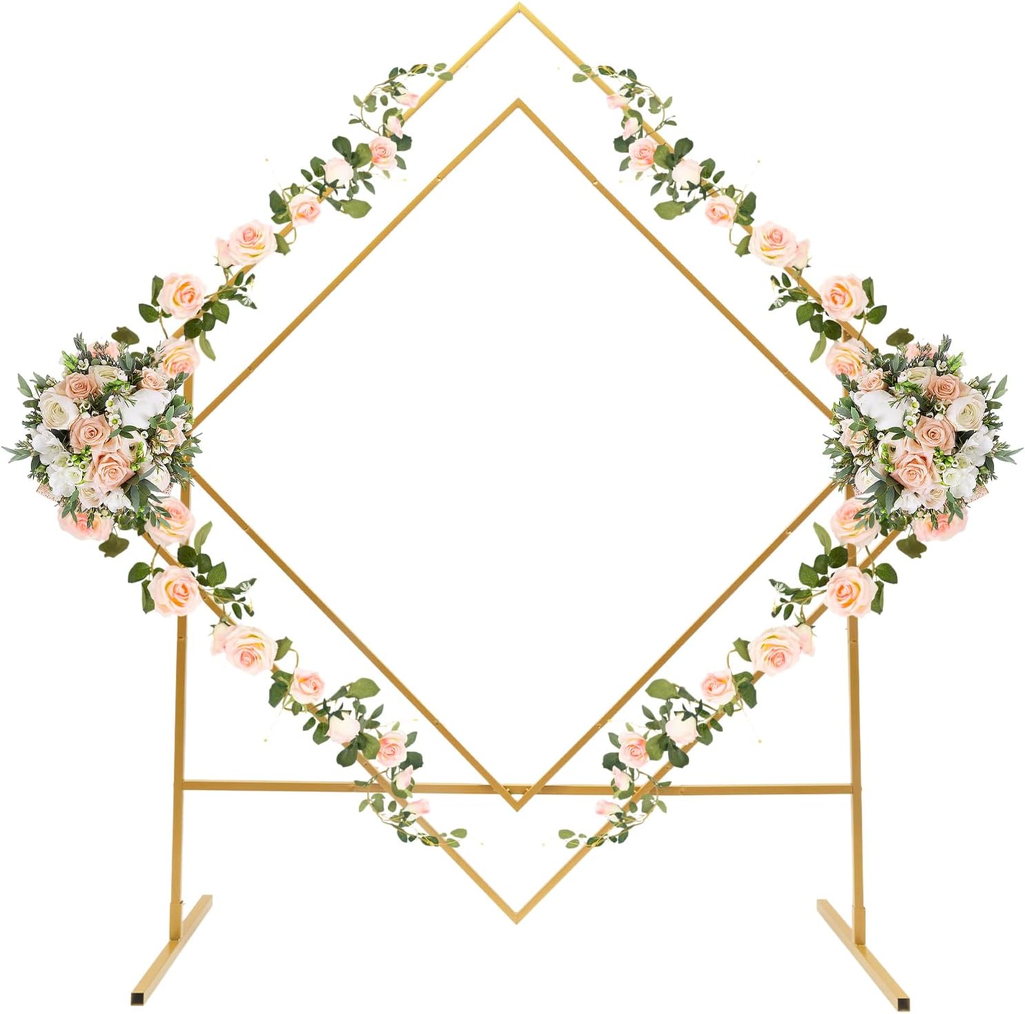 Soporte de arco de metal grande de 6.8 pies para ceremonia de boda, arco geométrico de boda, marco de soporte de flores con base resistente, fácil