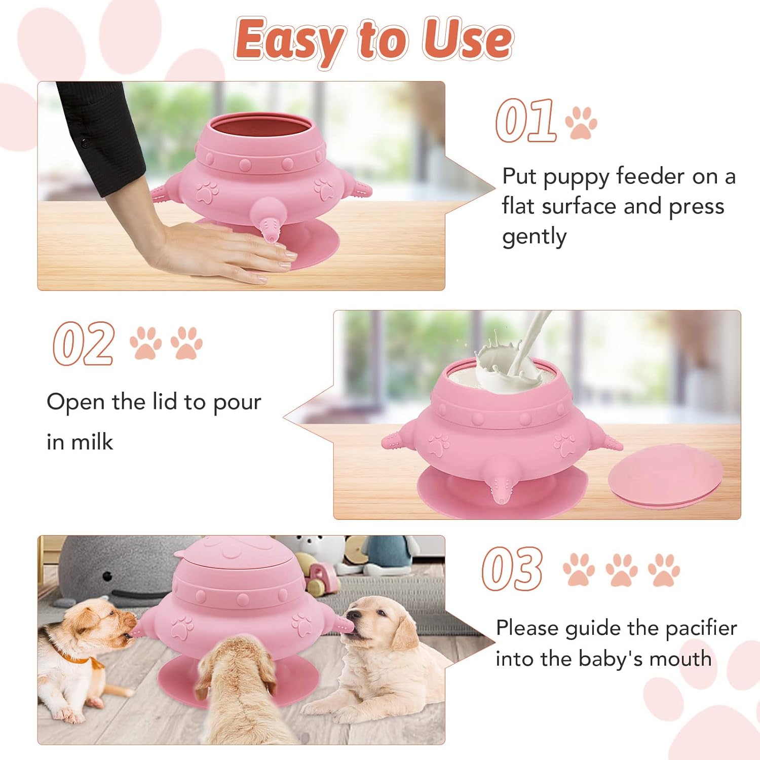 Comedero para cachorros para varios cachorros, 4 tetinas, alimentador de leche para cachorros, estación de lactancia de silicona para cachorros, 8.1
