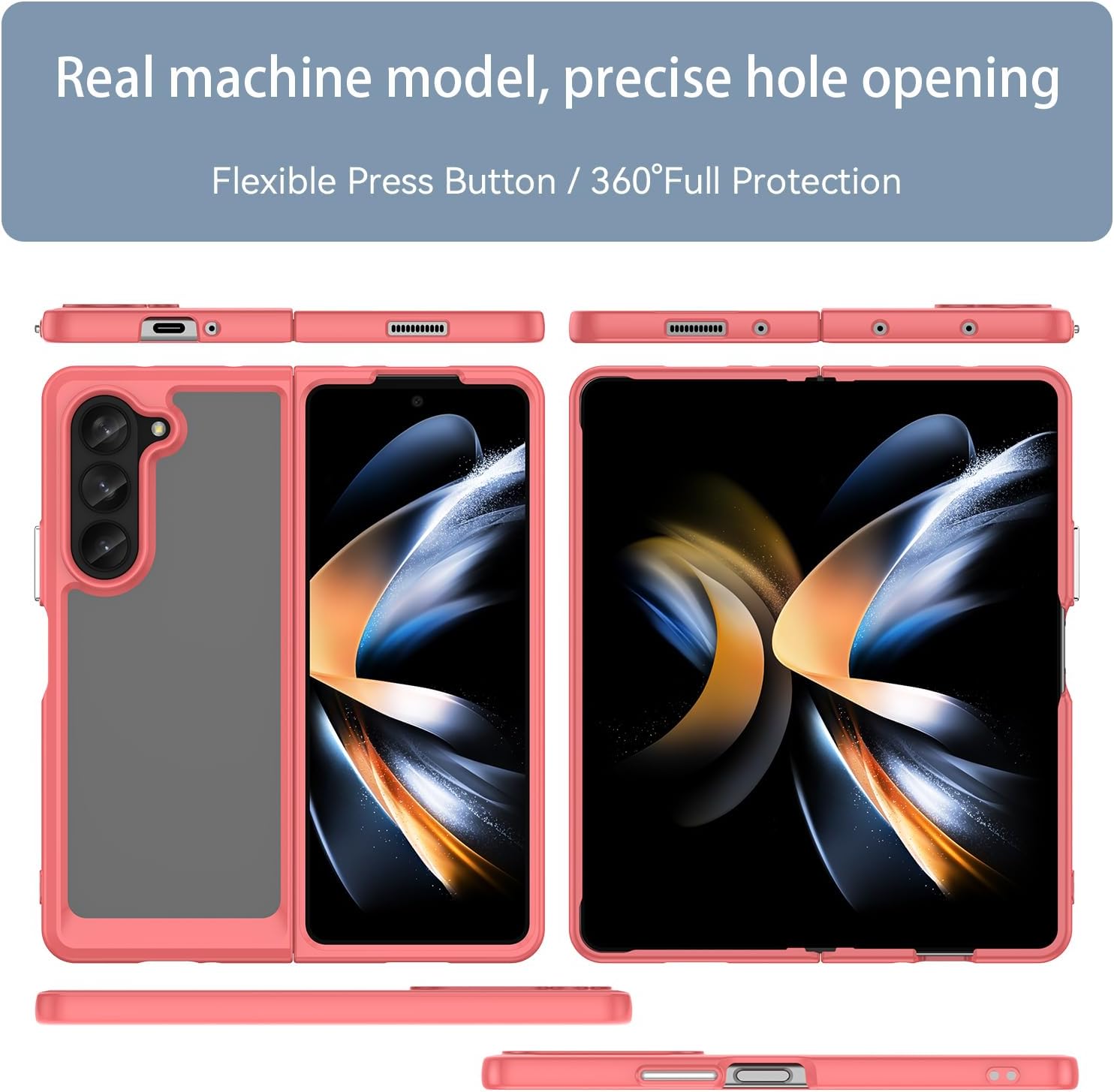 Funda para Samsung Galaxy Z Fold 5 5G Acrílico transparente + TPU Funda protectora transparente sin amarillamiento (rojo)