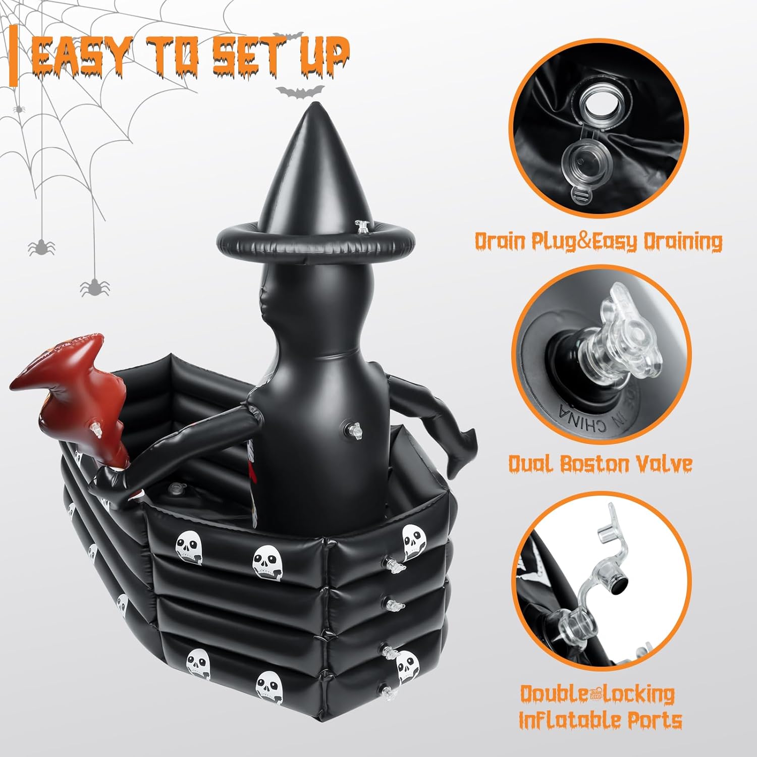 Enfriador inflable de Halloween, enfriador de bebidas grande de Halloween para fiesta de Halloween, 43 pulgadas, brujas, ataúd inflable, barra de