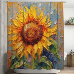 YLATY2395 – Cortina de ducha de girasol para baño, pintura al óleo, hojas verdes, flores, bohemio, tela amarilla abstracta, moderna, impermeable, YLATY2395 – Cortina de ducha de girasol para baño, pintura al óleo, hojas verdes, flores, bohemio, tela amarilla abstracta, moderna, impermeable,