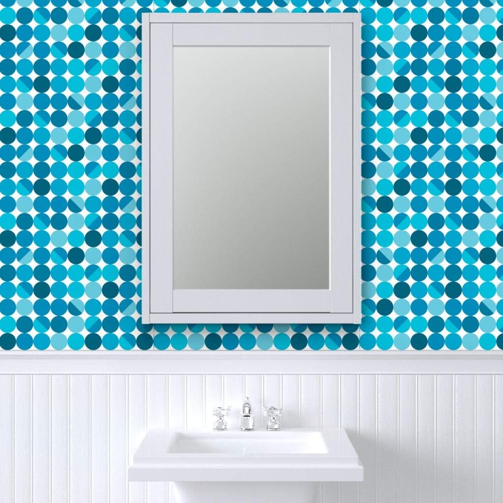 Spoonflower Peel & Stick Wallpaper Swatch – Blue Moon White Retro Circles Midcentury Modern Cool Lampshade Custom Removable Wallpaper