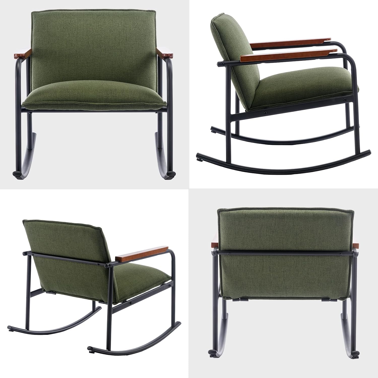 DUOMAY Modern Accent – Juego de 2 mecedoras tapizadas de mediados de siglo con base de metal, tela de lino, silla de guardería con agarres de madera