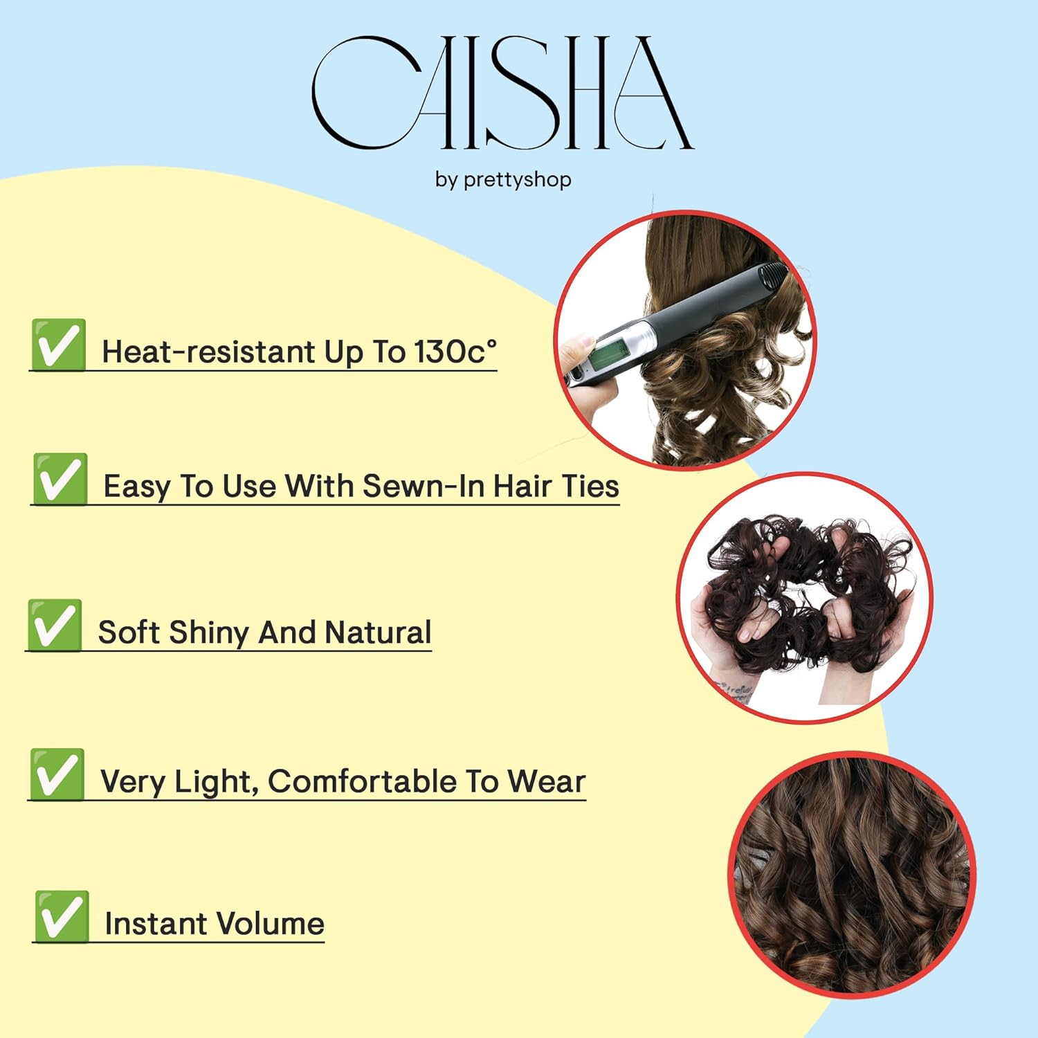 CAISHA Prettyshop – Banda elástica XXL tipo postizo de cabello voluminoso ondulado, ideal para peinados recogidos de novias o rodetes desaliñados,