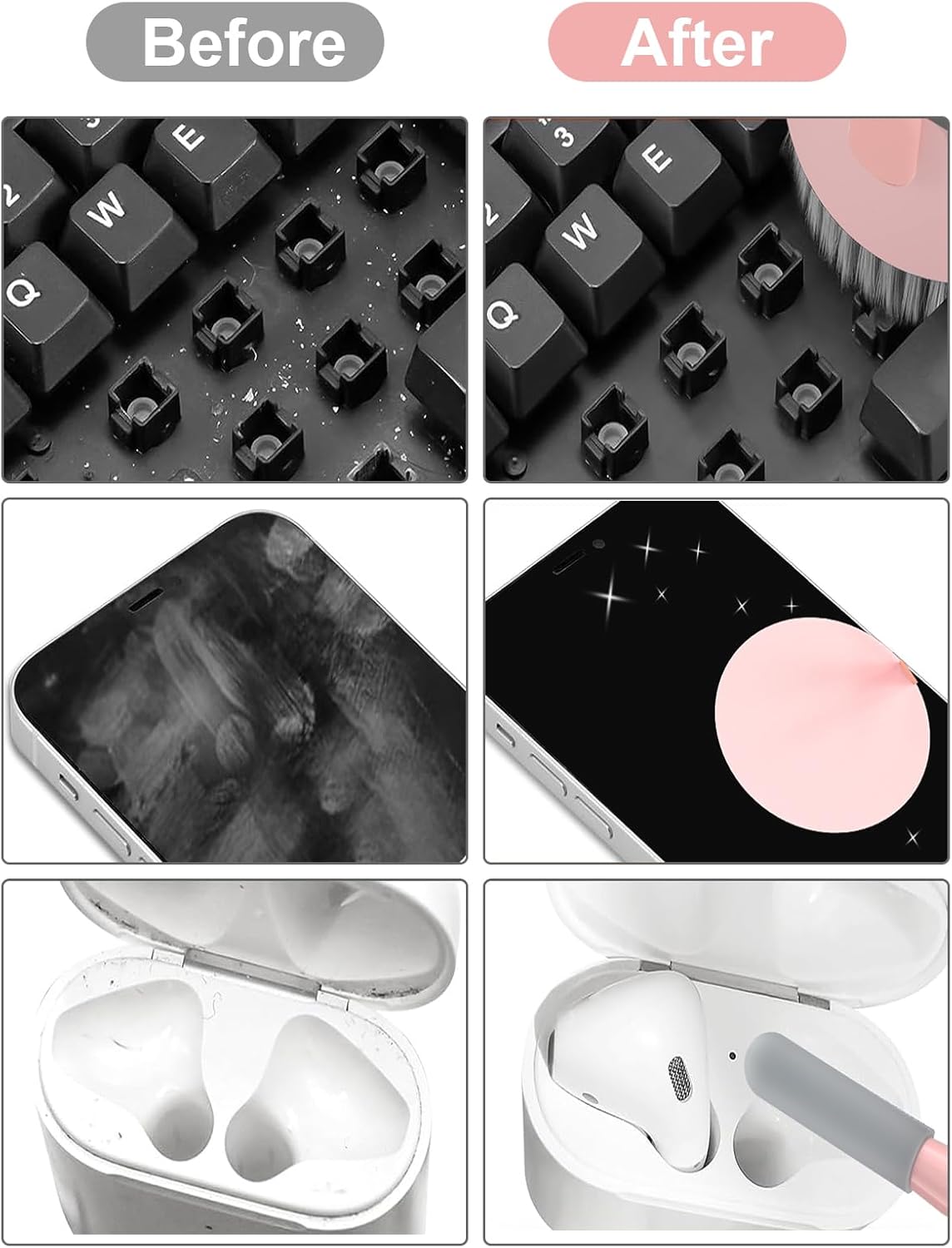 Tounee Kit de limpieza de teclado, kit de limpieza electrónica con cepillo grande retráctil, portátil, kit de herramientas múltiples 20 en 1 para