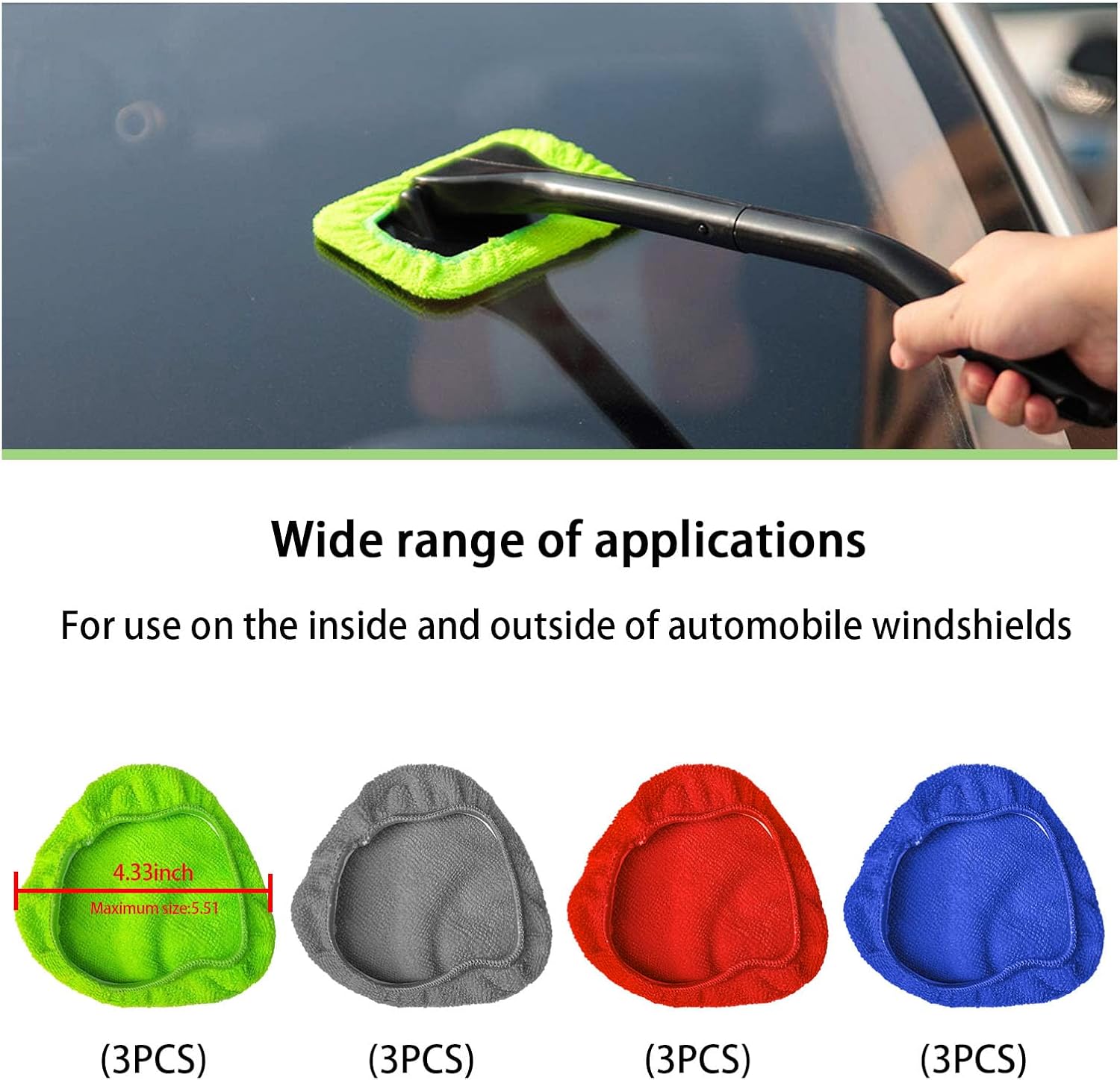 Ziciner 12 paños de microfibra para el cuidado del automóvil para limpiador de parabrisas, kit de cubierta de almohadillas de microfibra