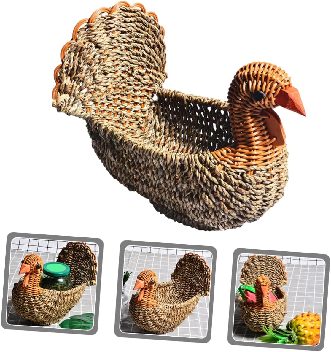 STOBAZA 2 cestas de paja para pavo, cesta circular para aperitivos, bandeja tejida a mano, cesta de verduras, cesta de tocador, cestas para