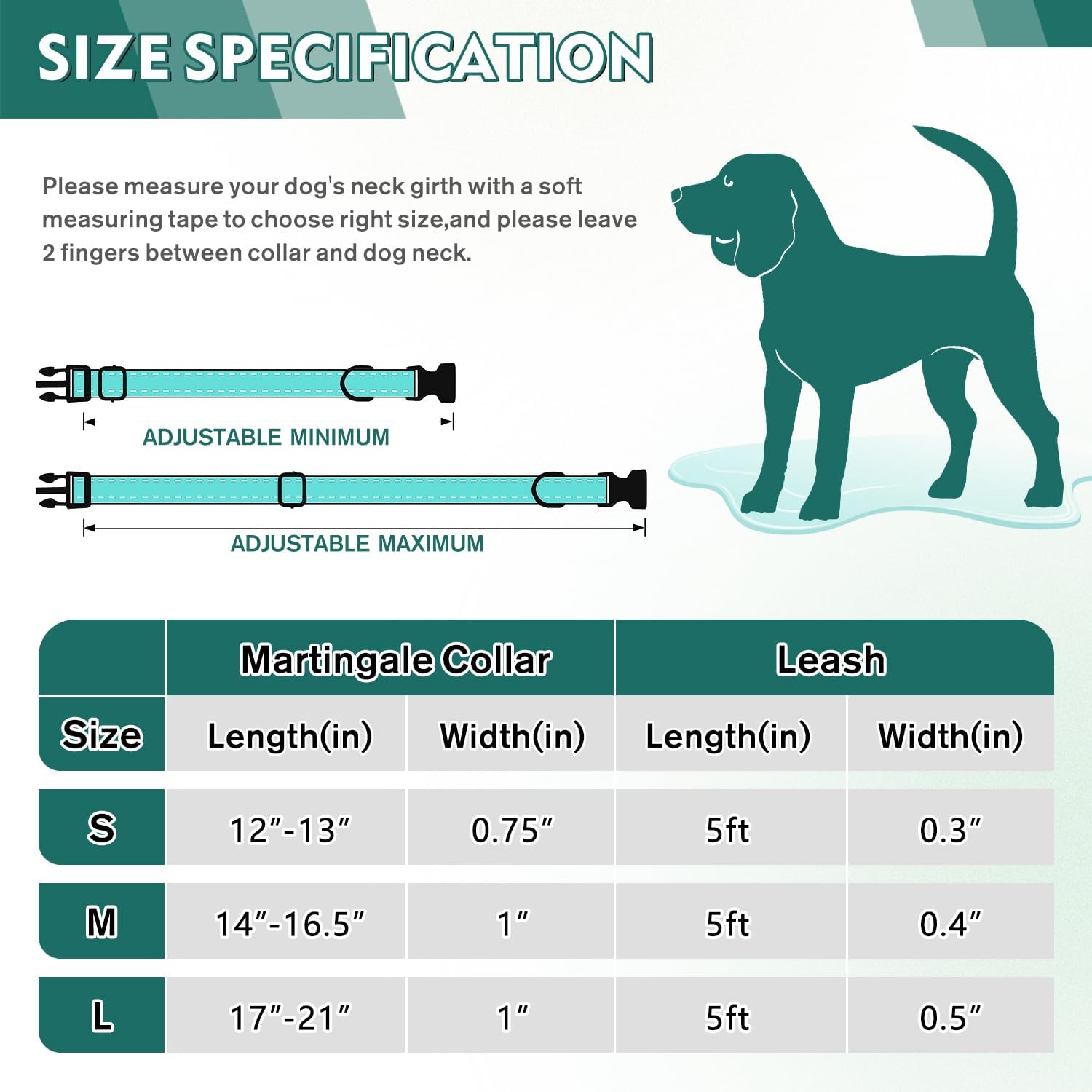 Martingale – Juego de collar y correa para perro, collar de perro con hebilla de liberación rápida, correa reflectante y collar ajustable para perro