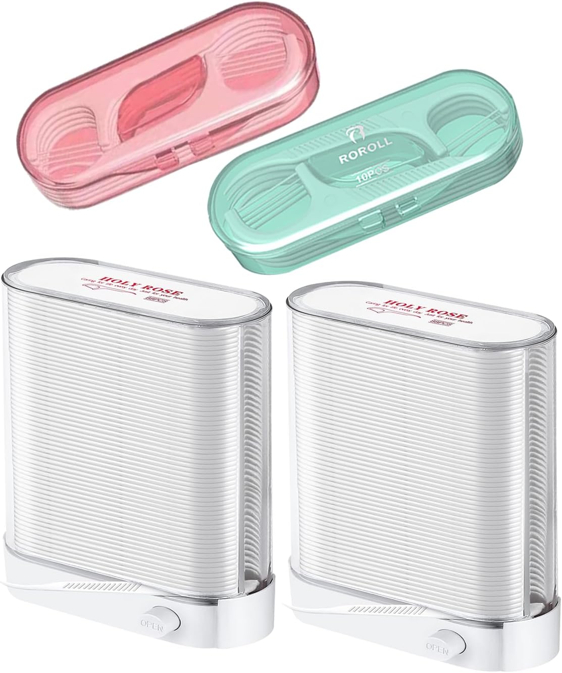 Holy Rose Dispensador de hilo dental 2 cajas, palillos de hilo dental portátil, 2 cajas, con varitas de hilo dental para adultos, 196 unidades,