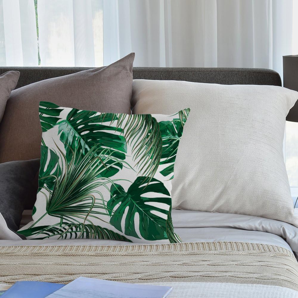 HGOD DESIGNS Funda de almohada decorativa de hoja de palmera, de lino y algodón con palmera, para exteriores, fundas cuadradas estándar para sofá,