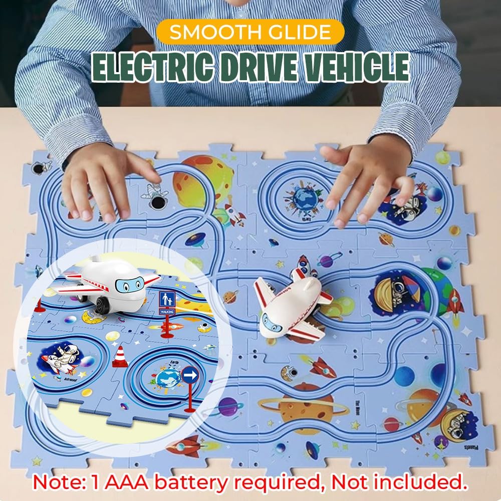 Carrito eléctrico de ensamblaje de bricolaje, juego de pista de rompecabezas para niños pequeños con vehículos, juguetes de construcción de